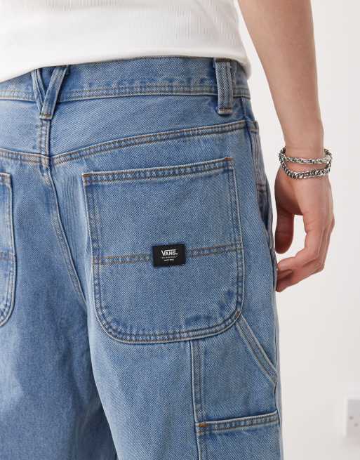 Pantalones cortos vaqueros azul lavado de corte suelto Drill Chore