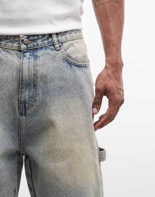 Pantalones cortos vaqueros azul lavado de estilo carpintero de Faded Store, 3 de 5
