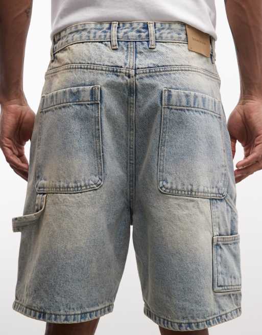 Pantalones cortos vaqueros azul lavado de estilo carpintero de Faded Store, 5 de 5