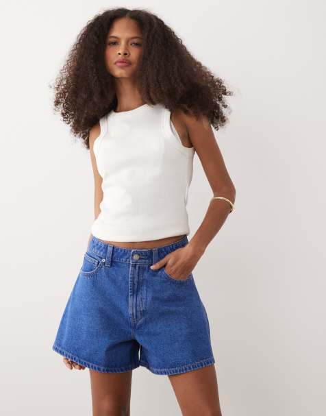 Pantalones cortos vaqueros azul luminoso de corte acampanado alargado de ASOS DESIGN - view 1