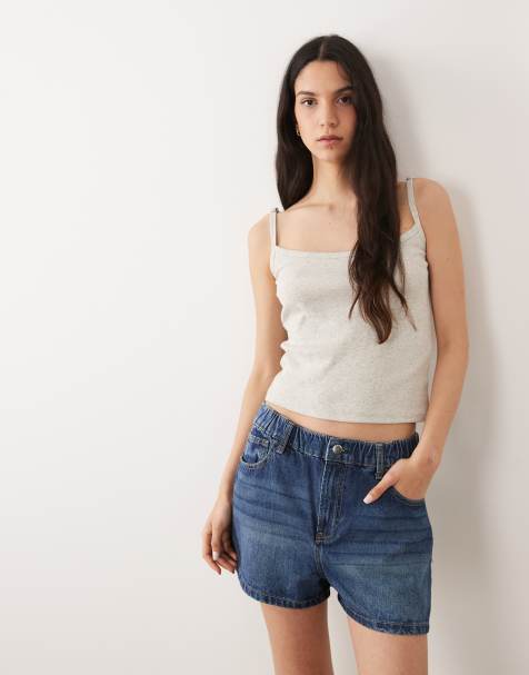 Pantalones cortos vaqueros azul medio con cinturilla elástica de River Island - view 1