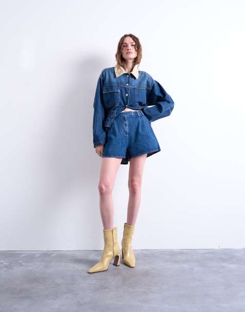 Pantalones cortos vaqueros azul medio con pinzas de Topshop - view 1