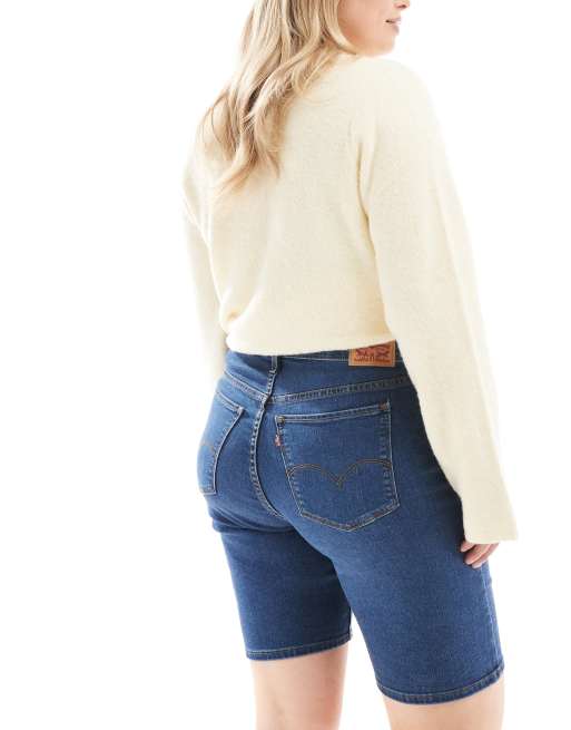Pantalones cortos vaqueros azul medio de estilo bermudas y talle muy alto de Levi's Plus , 5 de 5