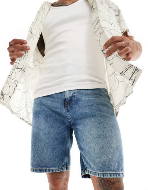 Pantalones cortos vaqueros azul medio extragrandes de Don't Think Twice