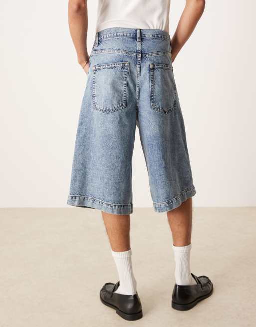 Pantalones cortos vaqueros azules de corte alargado con lavado claro tintado de ASOS DESIGN, 3 de 5