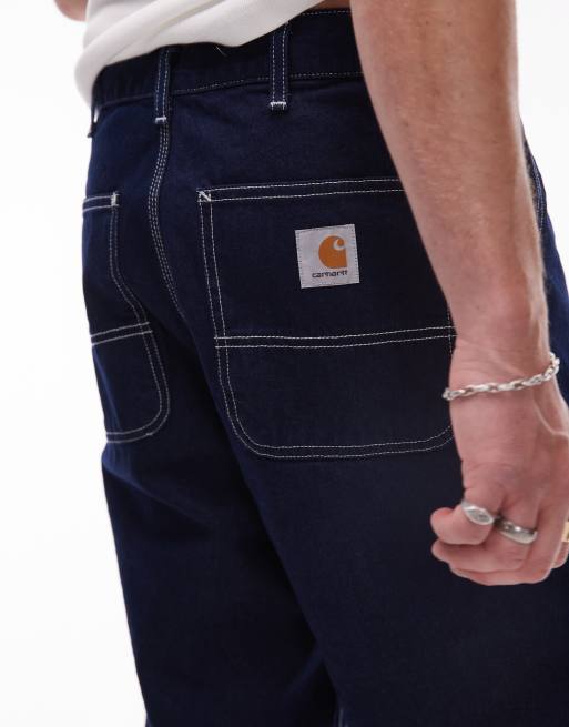 Pantalones cortos vaqueros azules de corte alargado con lavado oscuro Simple de Carhartt WIP, 4 de 5