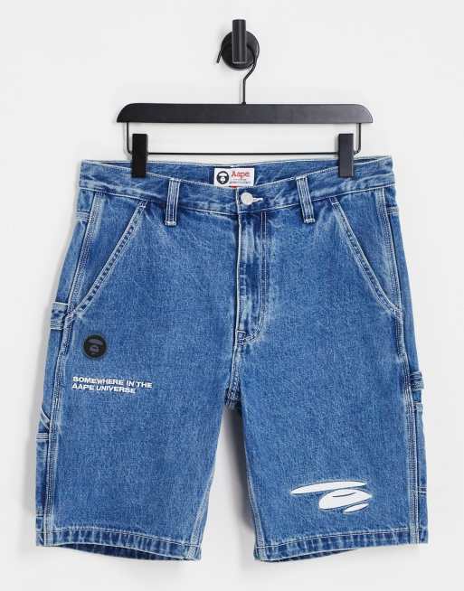 Pantalones cortos vaqueros azules de estilo carpintero de AAPE By A Bathing Ape