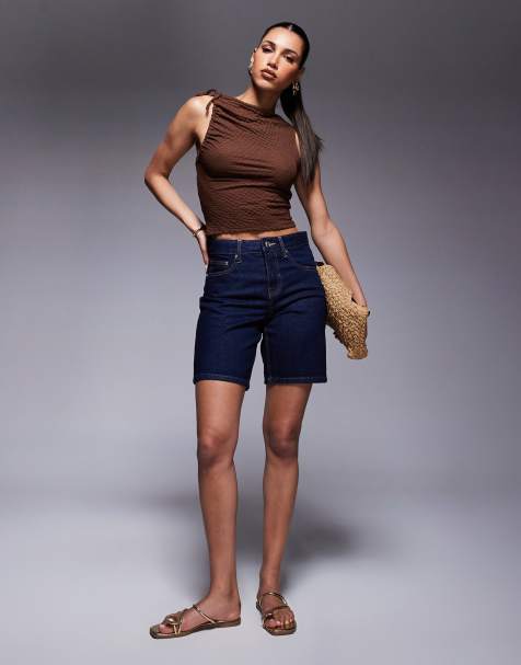 Pantalones cortos vaqueros azules estilo bermudas con lavado oscuro de River Island - view 1