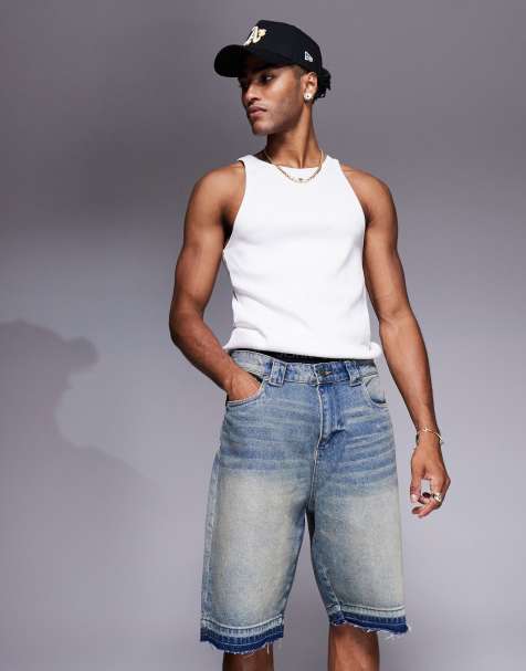 Pantalones cortos vaqueros azules holgados con lavado medio y bajos sin rematar de Good for nothing - view 1