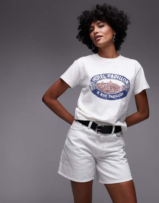 Pantalones cortos vaqueros blanco hueso Editor de Topshop