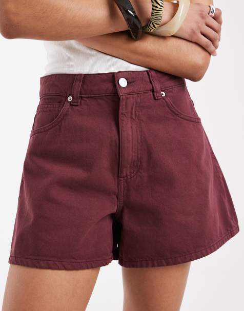 Pantalones cortos vaqueros burdeos acampanados de corte alargado de ASOS DESIGN - view 1