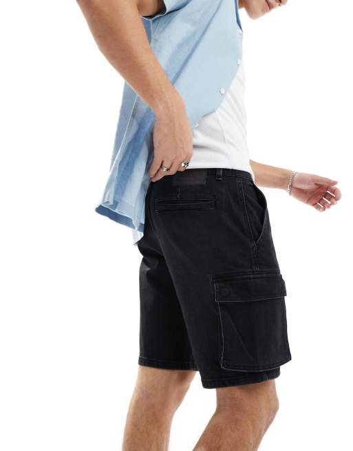 Pantalones cortos vaqueros cargo con lavado negro de corte slim de ONLY & SONS