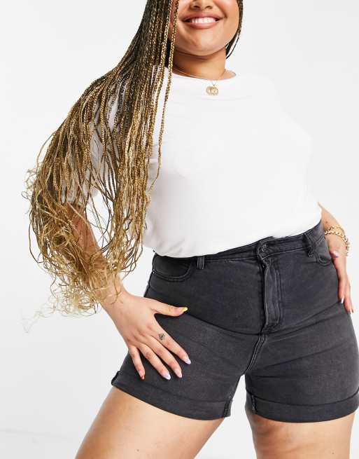 Pantalones cortos vaqueros con lavado negro de talle alto Caidi de DTT Plus , 2 de 4