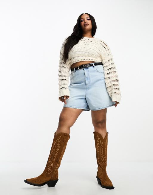 Pantalones cortos vaqueros dad con lavado azul medio de ASOS DESIGN Curve