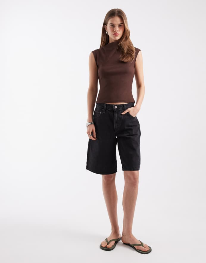 Levi's Pantalones cortos vaqueros dad negro lavado de corte alargado y holgado de