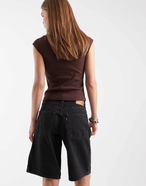 Pantalones cortos vaqueros dad negro lavado de corte alargado y holgado de Levi's, 5 de 5