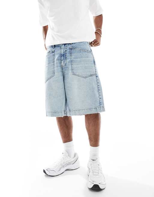 Pantalones cortos vaqueros de corte alargado con lavado azul claro desgastado de ASOS DESIGN, 5 de 5