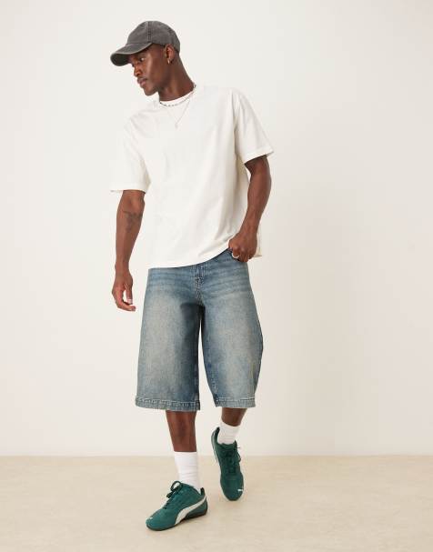 Pantalones cortos vaqueros de corte alargado con lavado azul medio de ASOS DESIGN - view 1