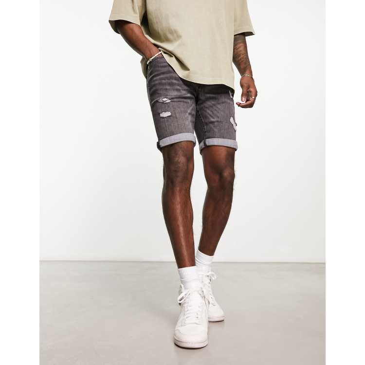 Pantalones cortos vaqueros de corte slim el stico con lavado negro