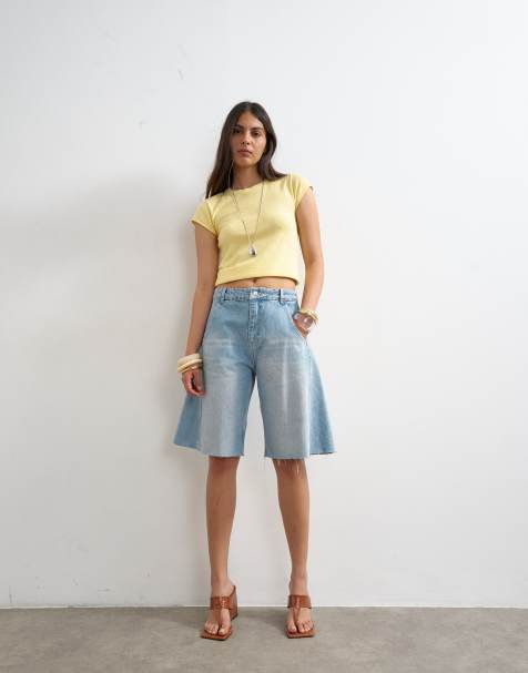 Pantalones cortos vaqueros descoloridos de corte alargado de Topshop - view 1