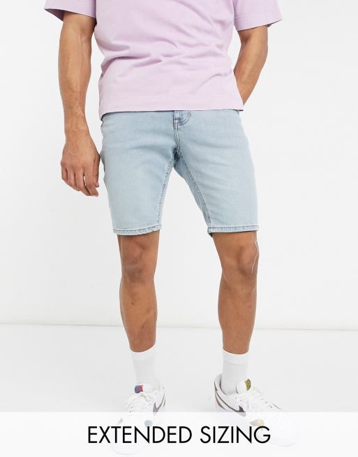Pantalones cortos vaqueros entallados de largo estándar con lavado azul tintado vintage de ASOS DESIGN