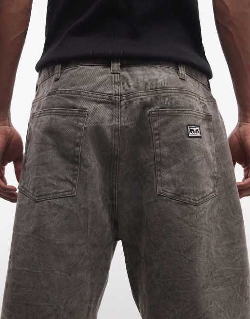 Pantalones cortos vaqueros holgados con lavado negro oliva Bigwig de Obey, 4 de 5