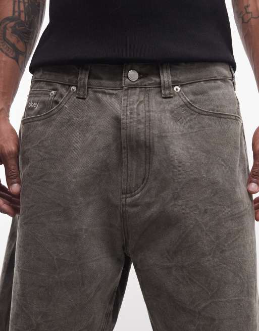 Pantalones cortos vaqueros holgados con lavado negro oliva Bigwig de Obey, 5 de 5