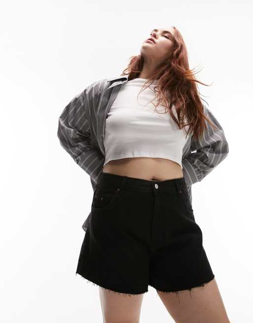 Pantalones cortos vaqueros mom negros cómodos elásticos de Topshop Curve