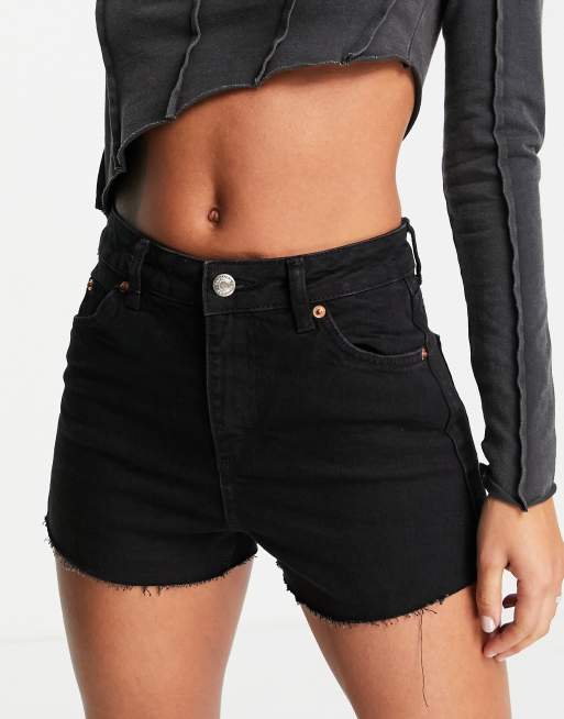Pantalones cortos vaqueros mom negros cómodos elásticos de Topshop