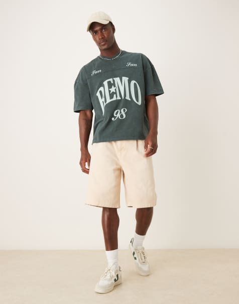 Pantalones cortos vaqueros naranja tintado de corte alargado con pinzas de ASOS DESIGN - view 1