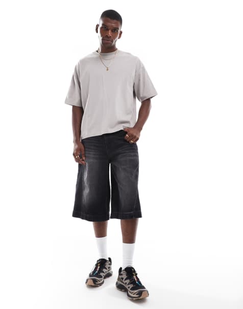 Pantalones cortos vaqueros negro lavado de corte alargado con costuras retorcidas de ASOS DESIGN - view 1