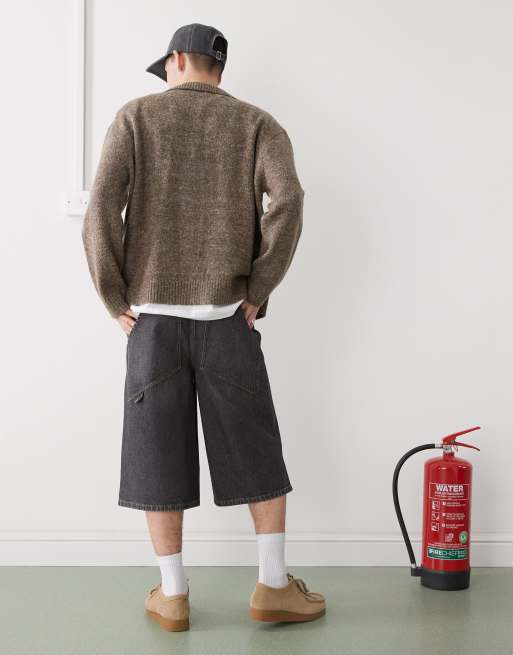 Pantalones cortos vaqueros negro lavado holgados de corte skater alargado de COLLUSION, 3 de 5
