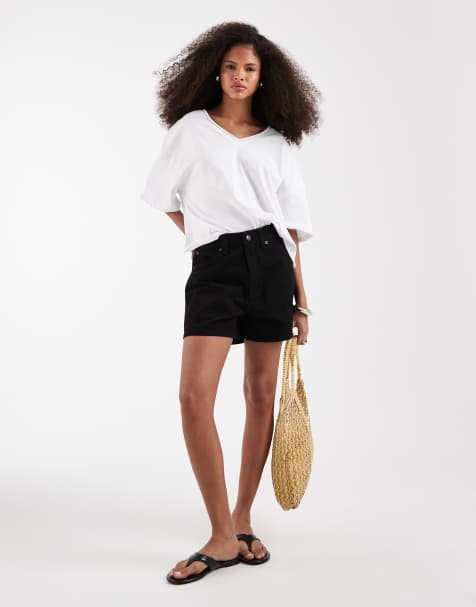 Pantalones cortos vaqueros negros acampanados de corte alargado de ASOS DESIGN - view 1