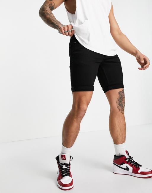 Pantalones cortos vaqueros negros elásticos de corte entallado de Topman