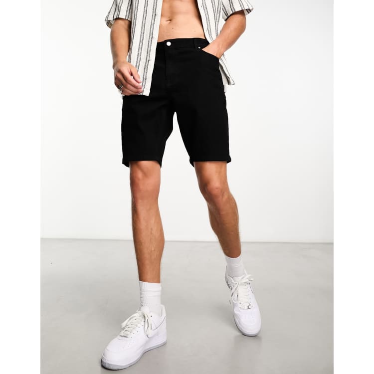 Pantalones cortos vaqueros negros entallados de largo est ndar de