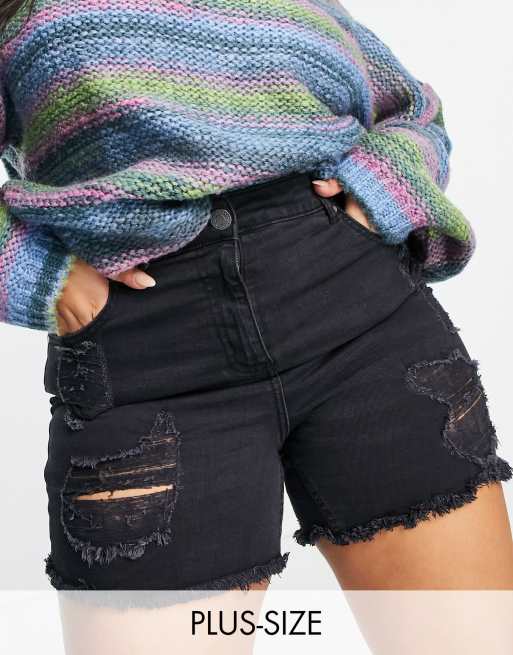Pantalones cortos vaqueros rasgados con lavado negro de Yours