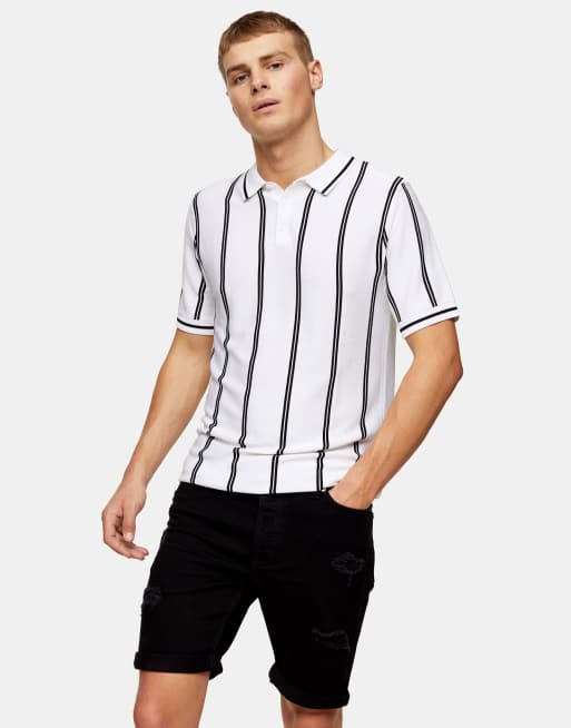 Pantalones cortos vaqueros rasgados elásticos de corte entallado de Topman 