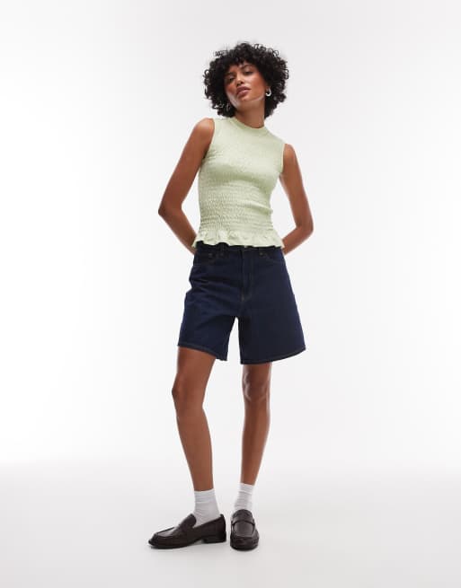 Pantalones cortos vaqueros sueltos de corte alargado con lavado enjuagado de Topshop