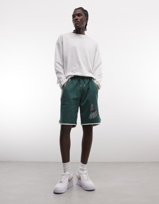 Pantalones cortos verde oscuro de estilo baloncesto con paneles en contraste de AND1, 3 de 5