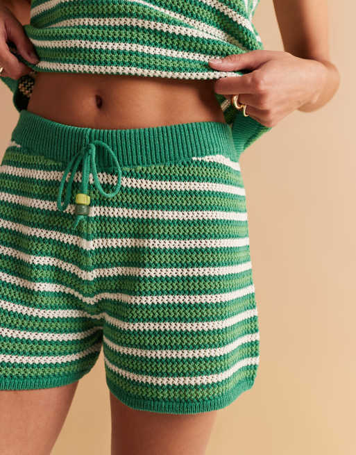 Pantalones cortos verdes a rayas de punto de croché de ASOS DESIGN (parte de un conjunto), 3 de 5