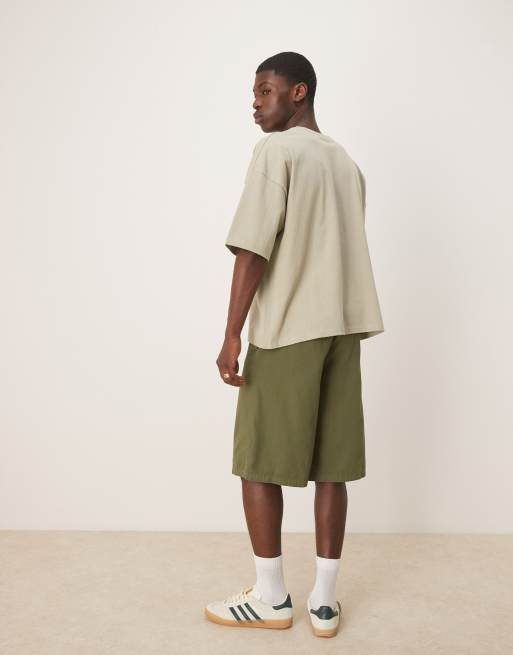 Pantalones cortos verdes de corte alargado ancho con patrón de espiga de ASOS DESIGN, 3 de 5