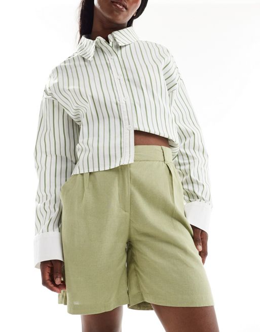 Pantalones cortos verdes de mezcla de lino de Threadbare