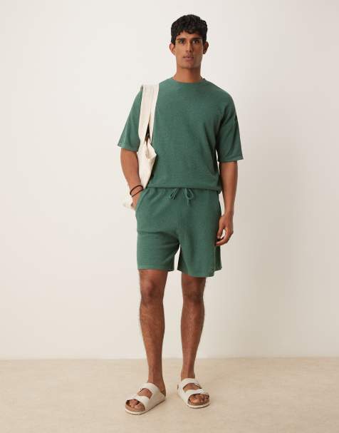 Pantalones cortos verdes de punto de canalé de ASOS DESIGN (parte de un conjunto) - view 1