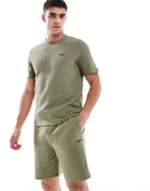 Pantalones cortos verdes de punto gofrado de Boss Bodywear (parte de un conjunto)