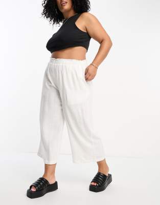 Pantalones culotte blanco hueso de mezcla de lino de ASOS DESIGN Curve