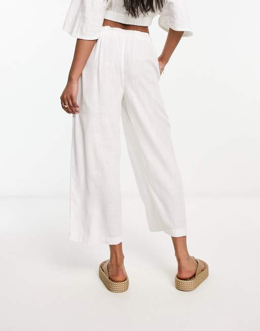 Pantalones culotte blanco hueso de mezcla de lino de ASOS DESIGN