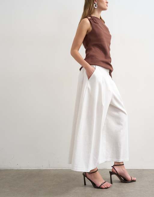 Pantalones culotte blancos acampanados de lino de Topshop, 2 de 5