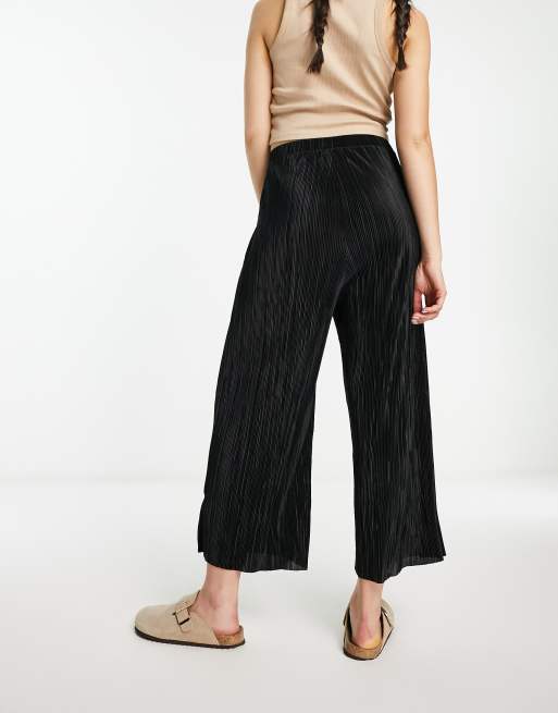 Pantalones culotte negros de pernera ancha plisada de ASOS DESIGN