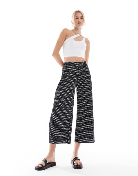 Pantalones culotte plisados de pernera ancha con estampado de lunares de ASOS DESIGN Tall - view 1