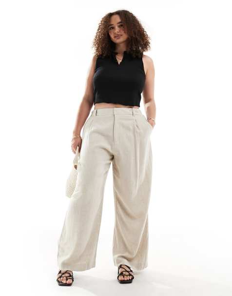 Pantalones de Pernera Ancha para Mujer, Negros, de Lino y de Cintura Alta